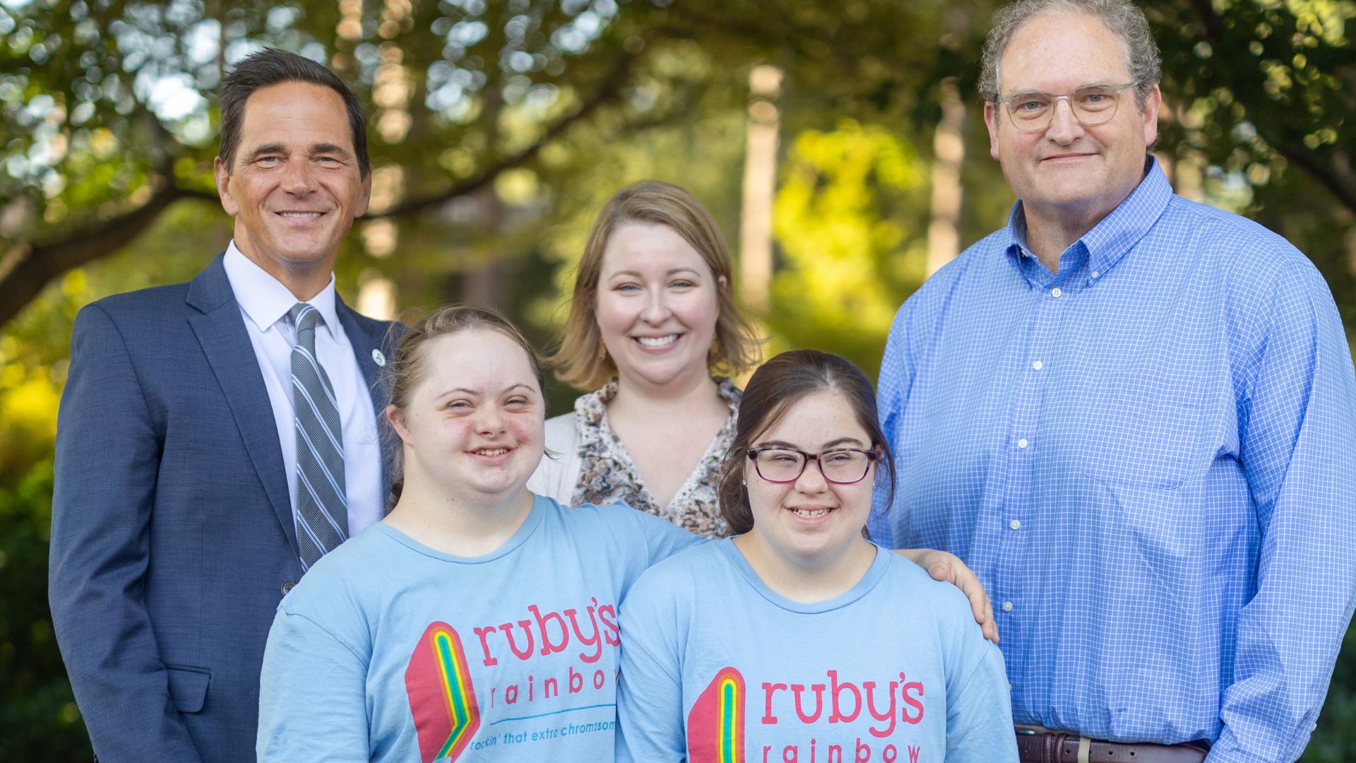 Back Row: Dr. Daniel Heimmermann (left), Dr. Melissa Martin (middle), and Dr. Phillip Bridgmon (right); Front Row: Neva Bassett (left), and Ava Shahbahrami (right)